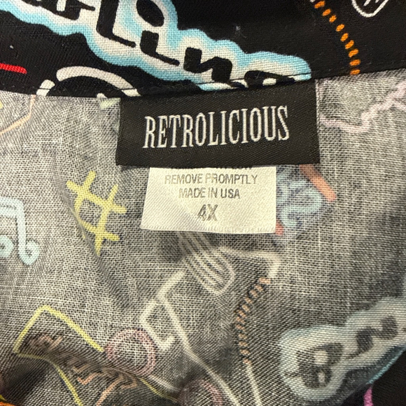 Women's RETROLICIOUS Black Multicolor 50s Diner Print Sleeveless Dress 4X - Picture 7 of 7